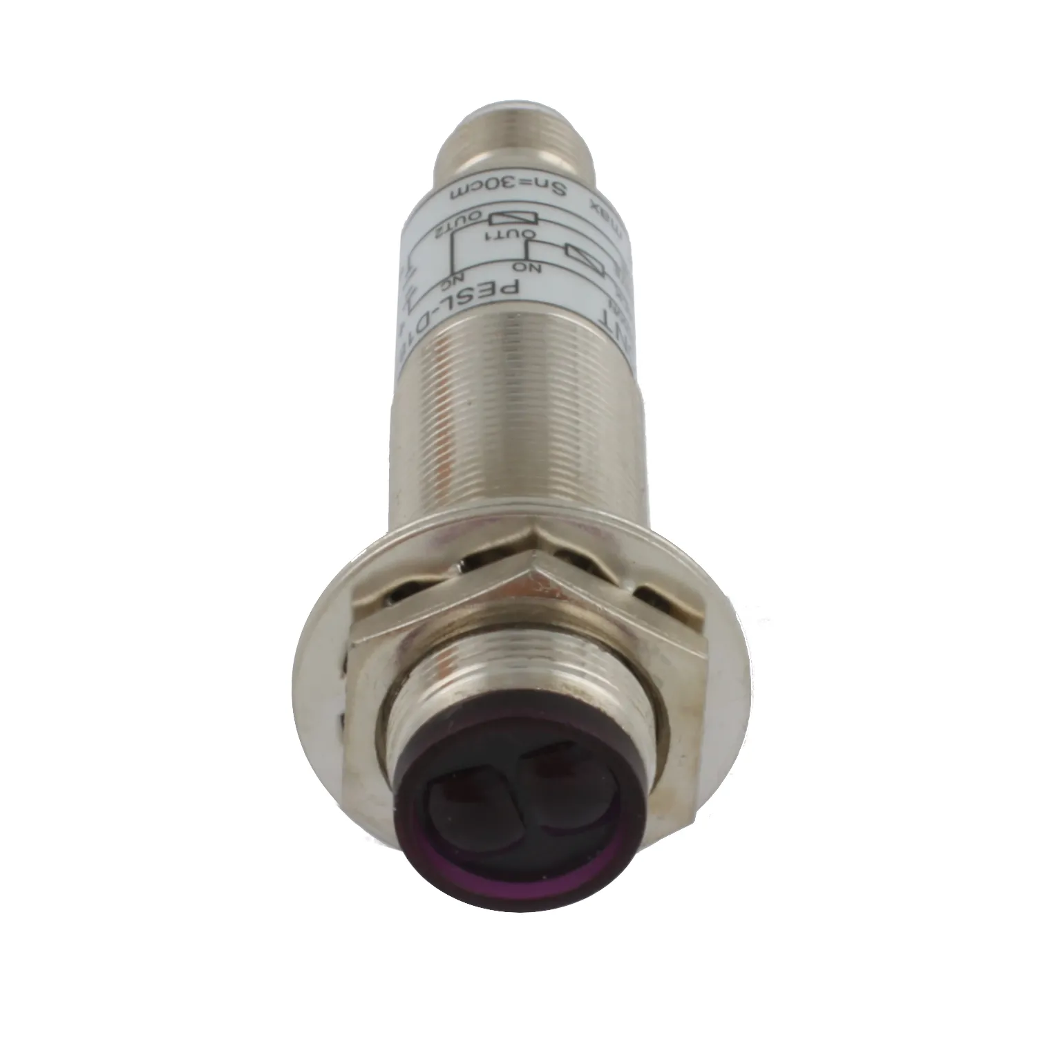 INNOCONT Фотодатчик диффузионный, М18x1, зона срабатывания до 30 см, -10 +60 С, 12…24 VDC, IP67, выход: PNP NO + NC, макс. ток 200 мА, время реакции 3 мс, разъем М12 PESL-D18-POC30D (connector)