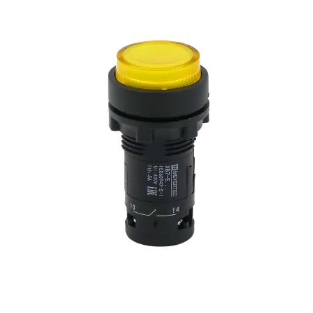 Кнопка желтая выступающая с подсветкой, 1NO, 220V AC, IP54, пластик
