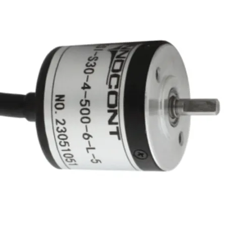 Инкрементальный энкодер D=30мм, выступающий вал 4мм, 200 имп/об, 5VDC, выход TTL, IP54, -20…+80°C, аксиальный кабель 2м