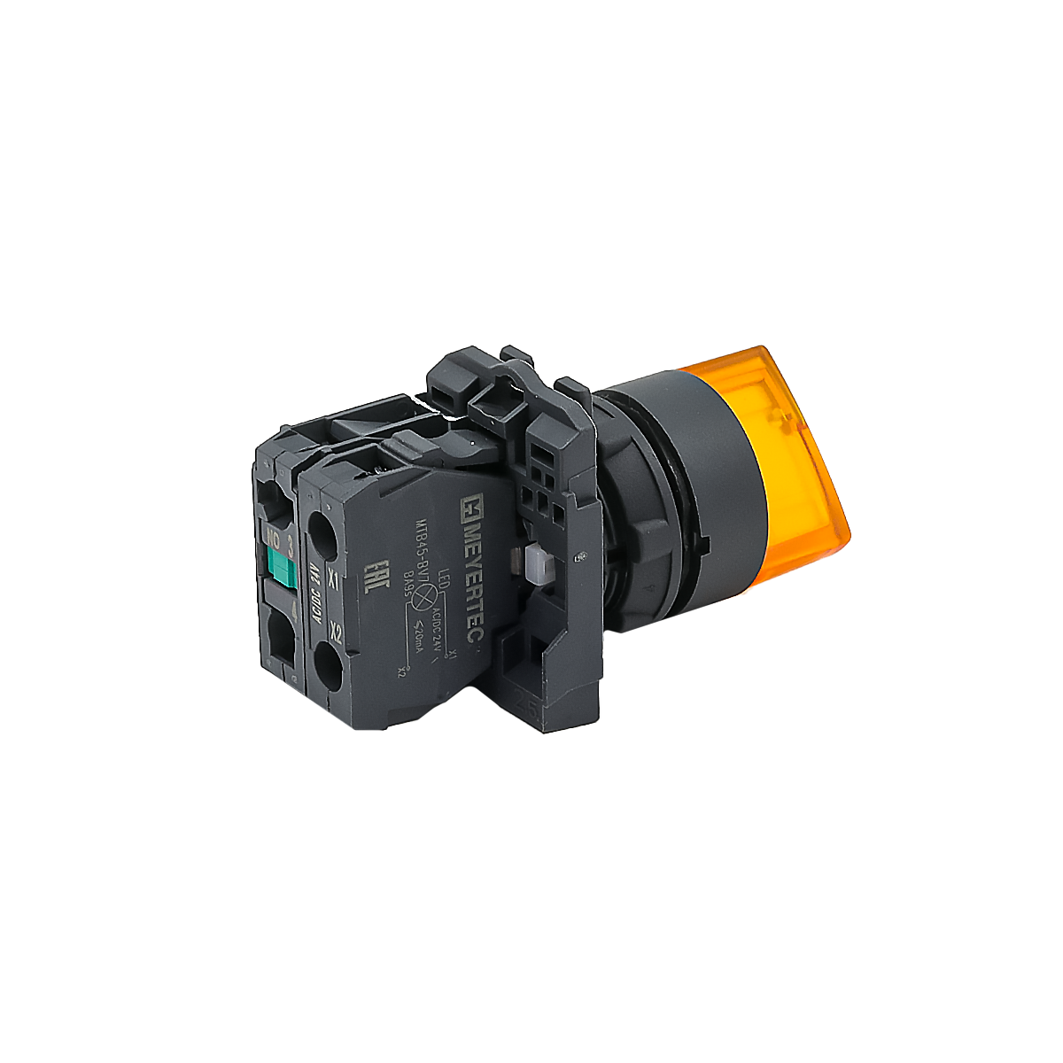 Переключатель  на 2 положения с фиксацией и подсветкой,  желтый, 1NO, 24V AC/DC, IP65, пластик