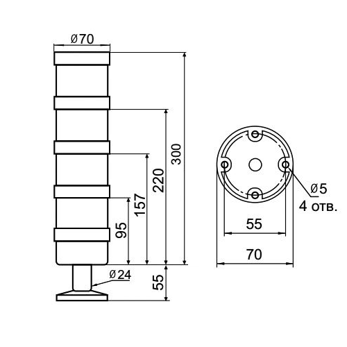 Светосигнальная колонна INNOCONT TL70-024-GBYR-55