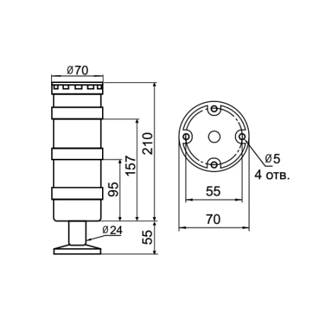 Светосигнальная колонна INNOCONT TL70B-220-WG-55