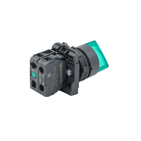 Переключатель  на 3 положения с фиксацией и подсветкой,  зеленый, 1NO, 220V AC/DC, IP65, пластик