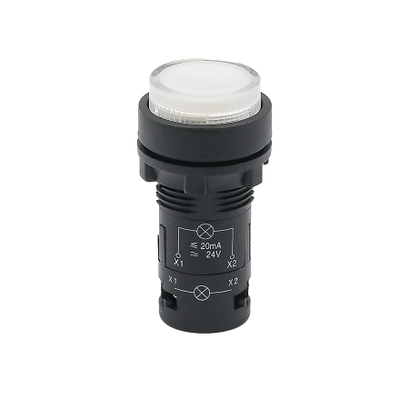 Кнопка белая выступающая с подсветкой, 1NO, 24V AC/DC, IP54, пластик